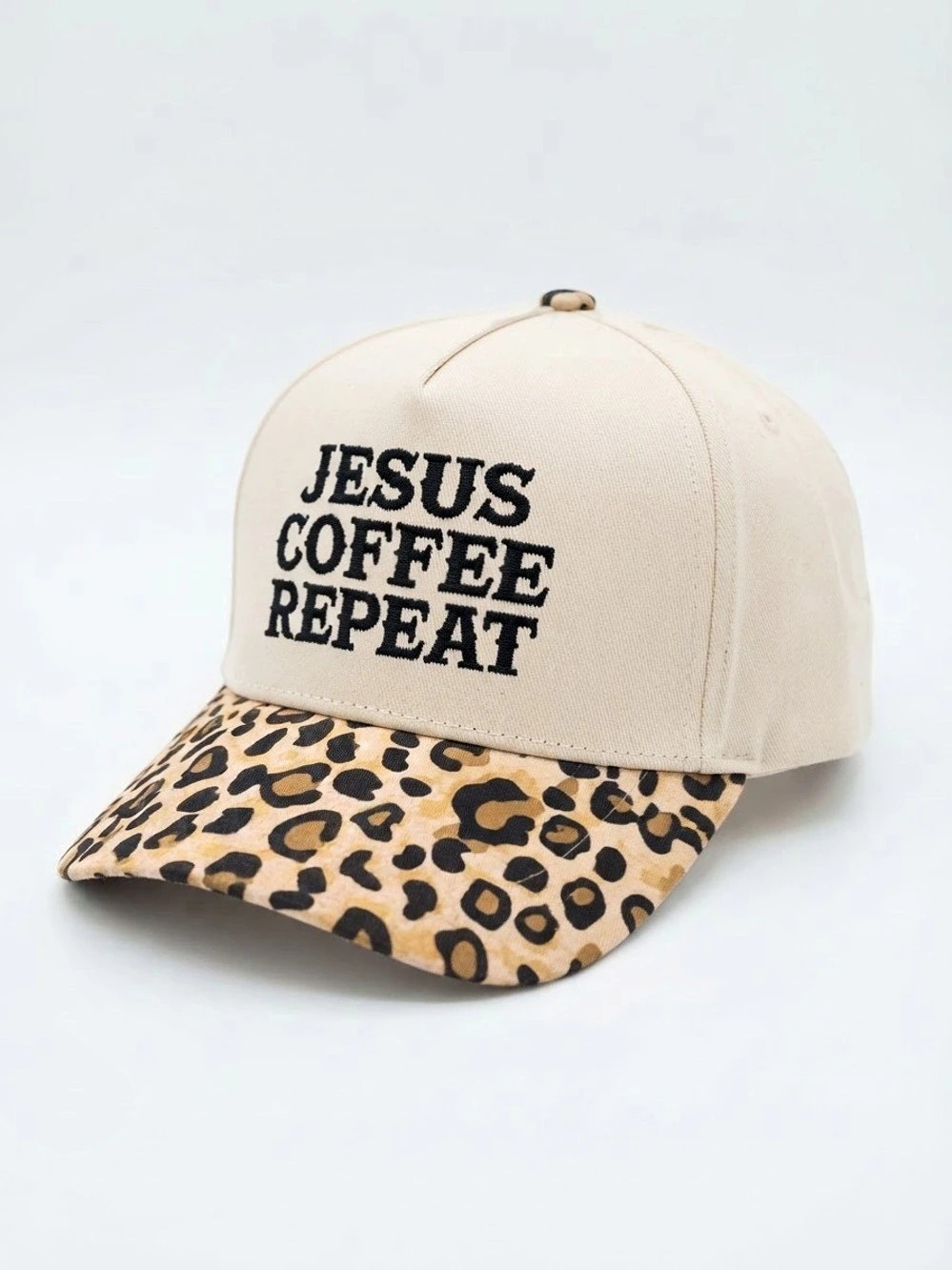 Zenana Jesus Coffee Repeat Two Tone Snapback Hat in Cream & Brown